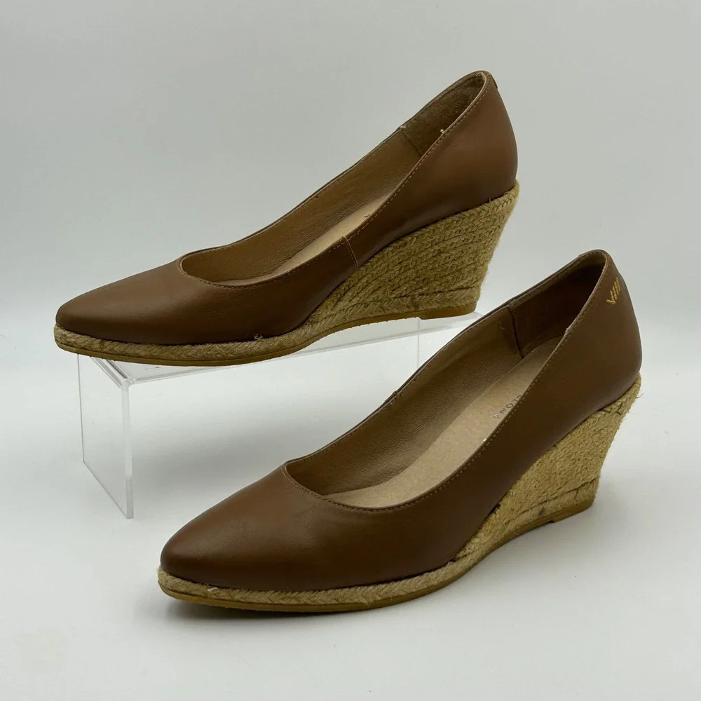 Viscata Roses Espadrille Wedge Pumps Womens 39 Brown Leather Pointed Toe Spain